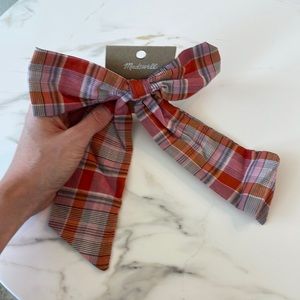New Madewell Plaid Oversized Bow Hair Tie Orange Pink Preppy June Hero